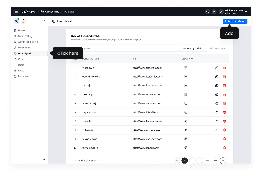 SSO Dashboard - Launchpad