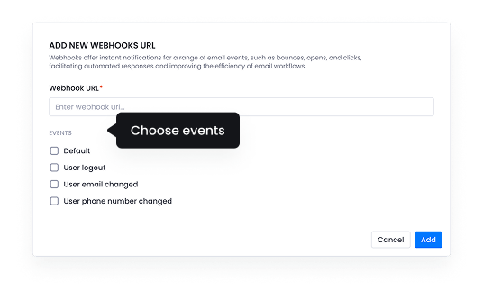 SSO Dashboard - Webhooks management - Choose
Event