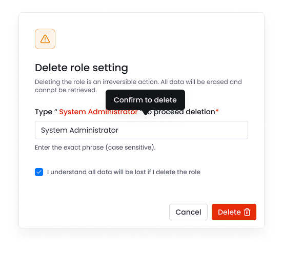 Delete Role Confirm Popup