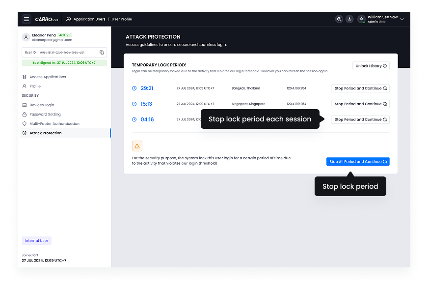 SSO Dashboard - Stop Lock Period