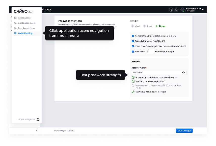 SSO Dashboard - Test Password
Strength