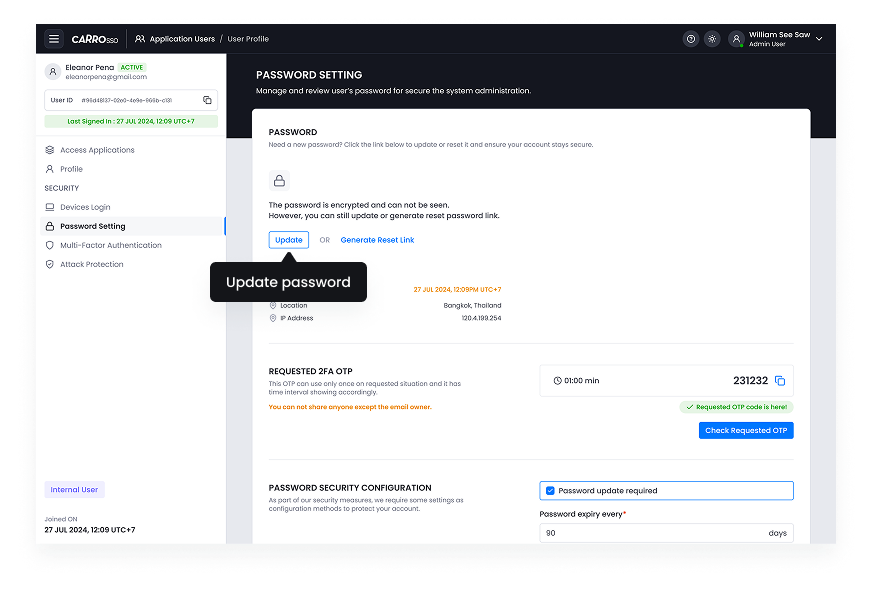 SSO Dashboard - Update
Password