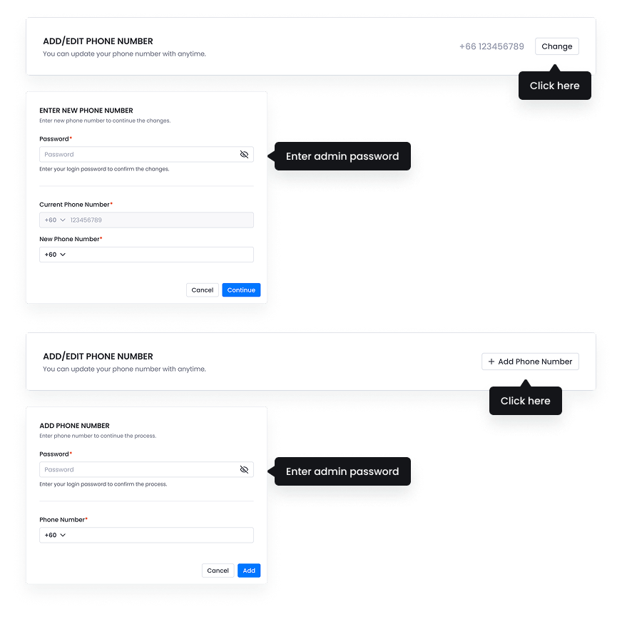 SSO Dashboard - Change Phone Number